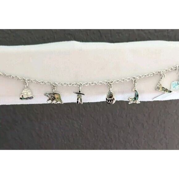 Vtg Storrs Glacier Pearl Abalone Animal Charm Bracelet Alaska Bear Igloo Silver - Picture 8 of 8
